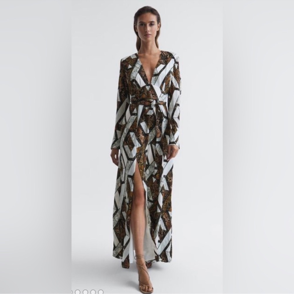NWT REISS - Geometric Snakeskin Plunge Maxi Dress - 6